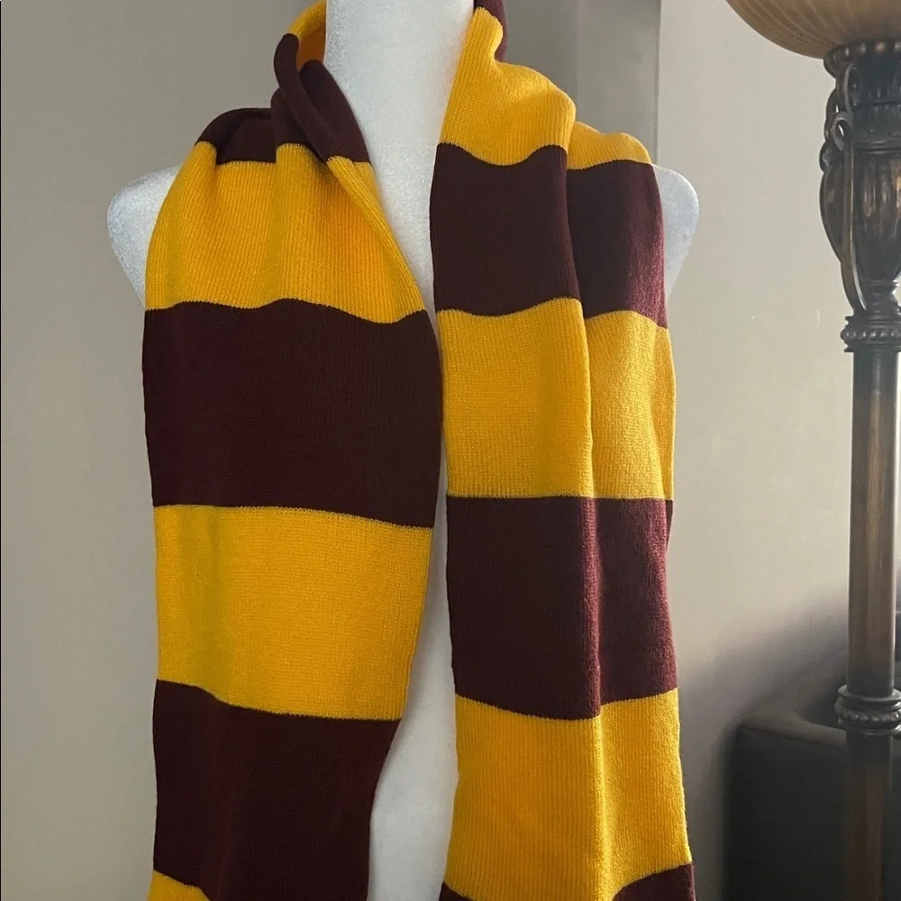 Striped Yellow and Burgundy/Marion Scarf, NWOT, 68”